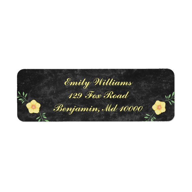 Etiqueta Flor amarela sobre fundo preto (Frente)