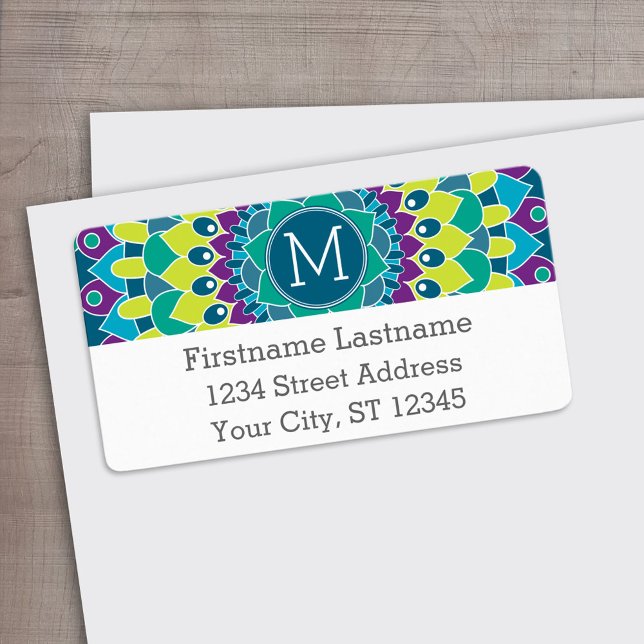 Etiqueta Flor Boêmica com Monogramas (Custom Address Label)