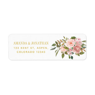 Etiqueta Flor de aquarela rosa e Dourado casamento