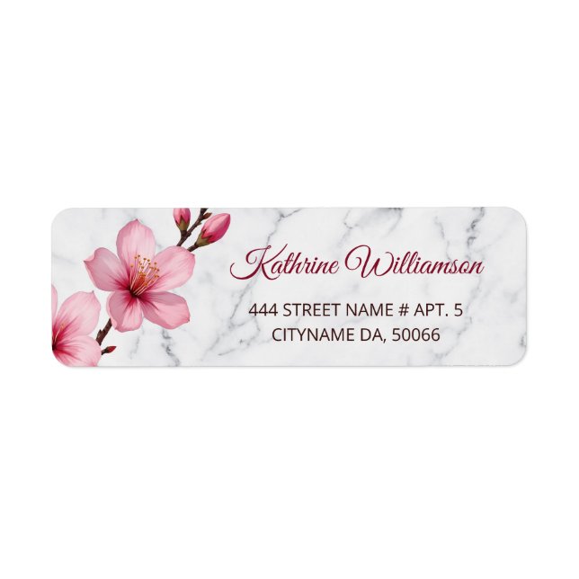 Etiqueta Flor de Cerejeira Floral Mármore Cinza Claro (Frente)