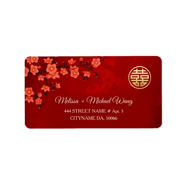 Etiqueta Flor de Oriente Vermelho  | Casamento Chinês (Frente)