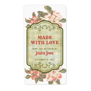 Etiqueta Flor e Xadrez da Maçã Vintage  Feito com amor