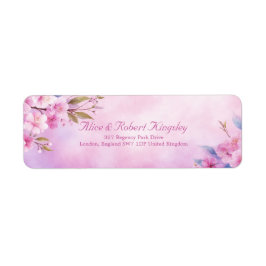 Etiqueta Floração de Cerejeira em Aquarela Rosa