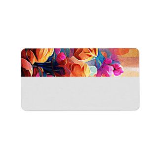 Etiqueta Floral Abstrato Art Laranja Vermelho Azul Flores