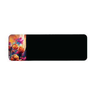 Etiqueta Floral Abstrato Art Laranja Vermelho Azul Flores