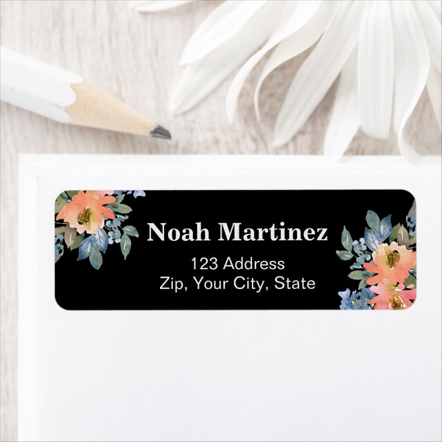 Etiqueta Floral Aquarela Azul Pêssego (Criador carregado)