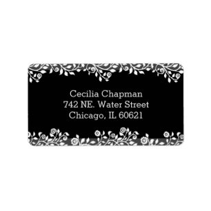 Etiqueta Floral Black Personalizado Endereço de Retorno