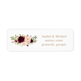 Etiqueta Floral Blush Burgundy Endereço de Casamento Elegan