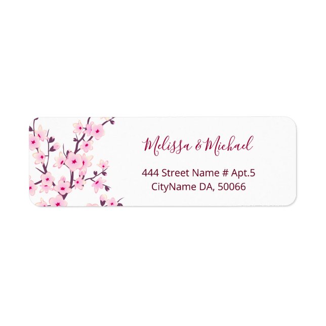 Etiqueta Floral Cherry Blossoms Pink White |  Wedding (Frente)