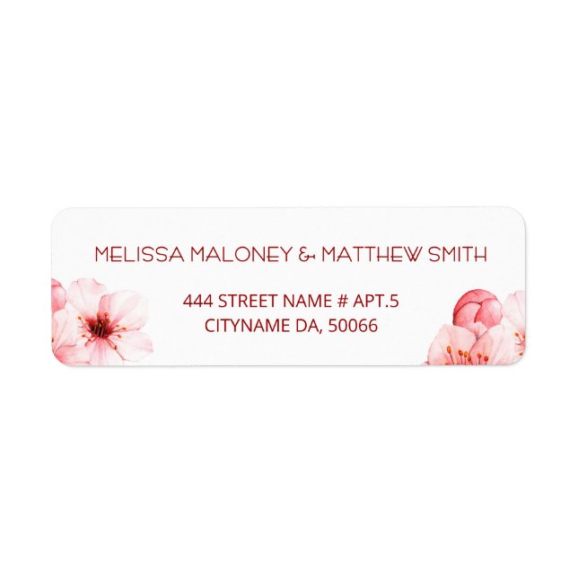Etiqueta Floral Cherry Blossoms Pink White |  Wedding (Frente)