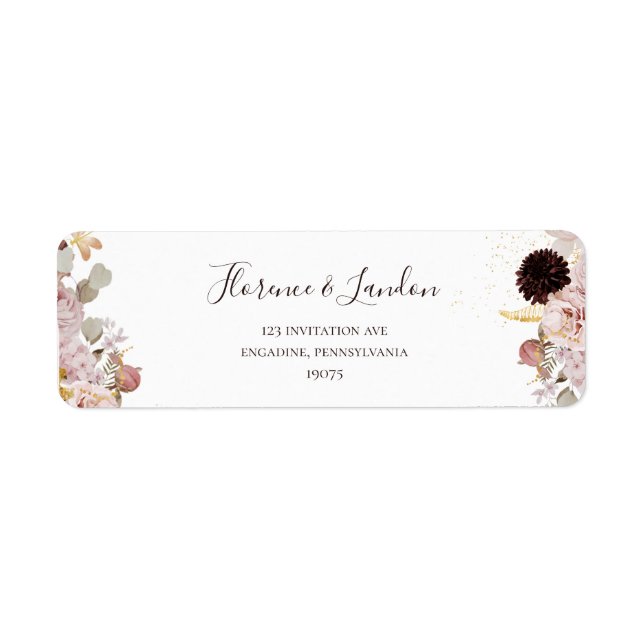Etiqueta Floral de Blush Moderno | Rótulo de Endereço de De (Frente)