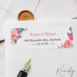 Etiqueta Floral de Jardim Rosa Fúcsia Aquarela Moderna