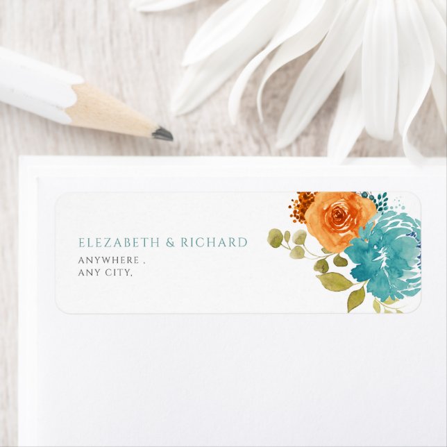 Etiqueta floral de outono laranja queimado azul-pe (Insitu)