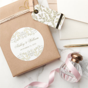 Etiqueta floral do casamento do marfim do Flourish