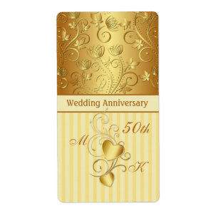 Etiqueta Floral dourado, vinho do aniversário de casamento