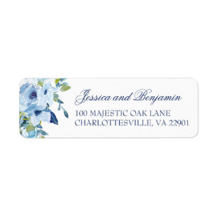 Etiqueta Floral Dusty Blue Wedding Endereço de devolução