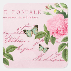 Etiqueta floral francesa do vintage com rosa do