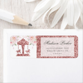 Etiqueta Floral Glitter Birthday Carousel Personalizado