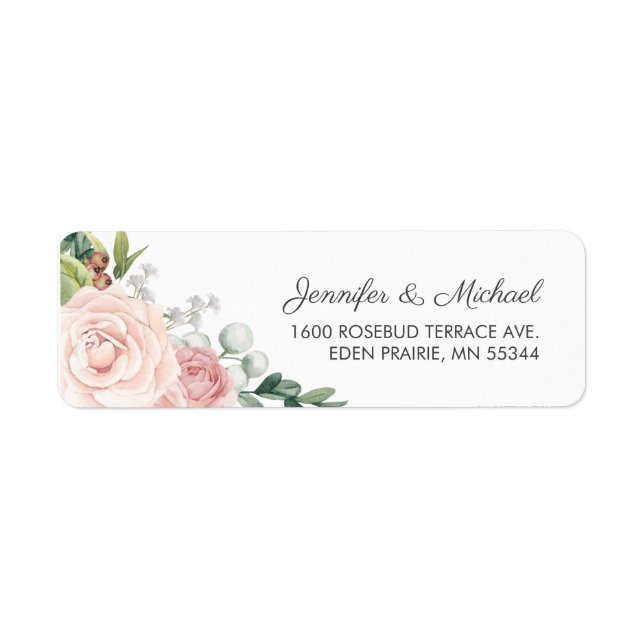 Etiqueta Floral Rosa e Greenery Wedding (Frente)