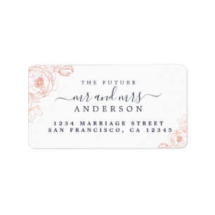 Etiqueta Floral Script Future Sr. Wedding Endereço de Regr