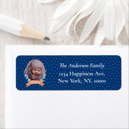 Etiqueta Floral Wreath Photo Christmas Blue address