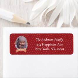 Etiqueta Floral Wreath Photo Christmas Red address