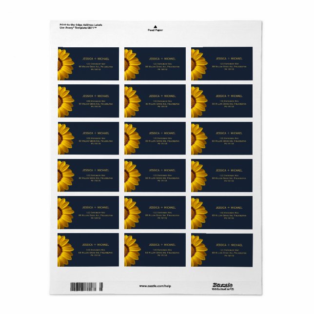 Etiqueta Flores amarelas no Monograma de fundo azul Marinho (Toda a folha)