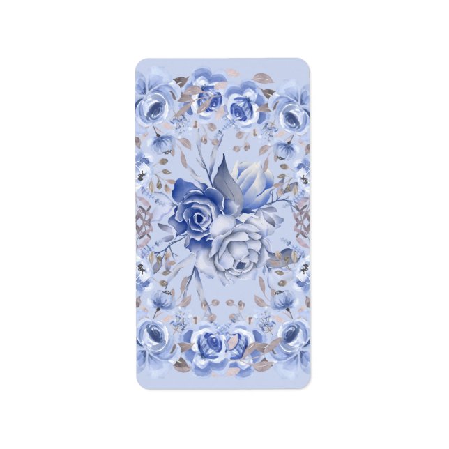 Etiqueta Flores Azuis de Aquarela (Frente)