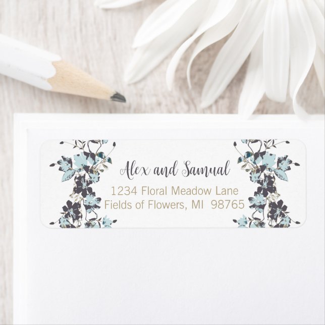 Etiqueta Flores Azuis Elegantes De Aquarela (Insitu)
