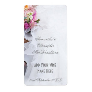 Etiqueta Flores cor-de-rosa, flores florais, garrafa de vin