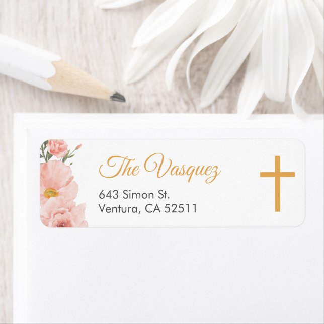 Etiqueta Flores de Aquarela Rosa, Primeira Sagrada Frota Co (Insitu)