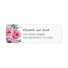 Etiqueta Flores de bolo cor-de-água rosa. Endereço de casam