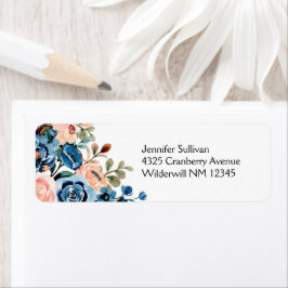 Etiqueta Flores de Cor de Água Rosa e Azul