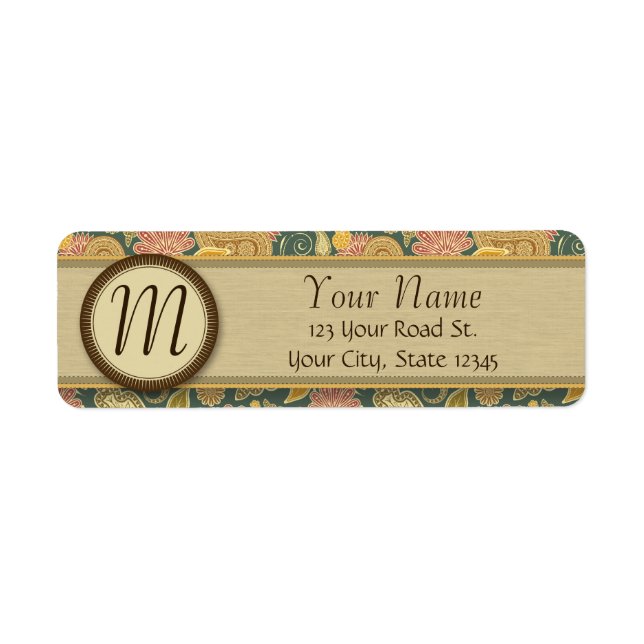 Etiqueta Flores de Paisley e Ventilador com Monograma (Frente)