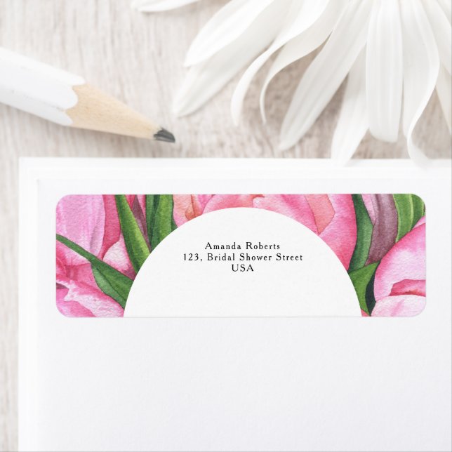 Etiqueta Flores de peônia aquarela (Insitu)