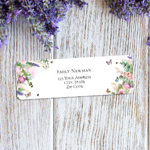 Etiqueta Flores e Borboletas Rosa Roxo Elegantes