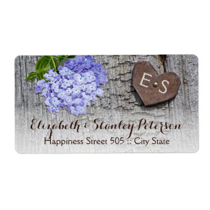 Etiqueta Flores e coração azuis do hydrangea no casamento