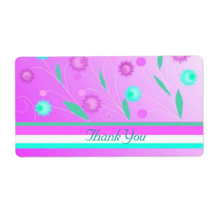 Etiqueta Flores e faixas roxas Obrigado Rótulo