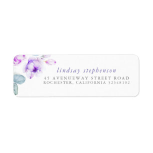Etiqueta Flores Elegantes de Aquarela Roxo Empoeirado