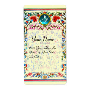 Etiqueta FLORES ORIENTAIS DAMASK MONOGRAM Blue Cream