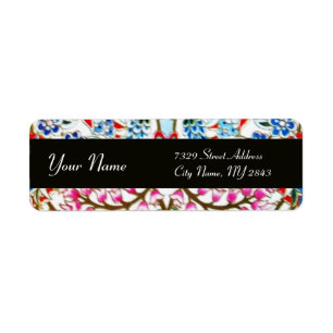 ETIQUETA FLORES ORIENTAIS DE PINCO AZUL PRETO DAMASK