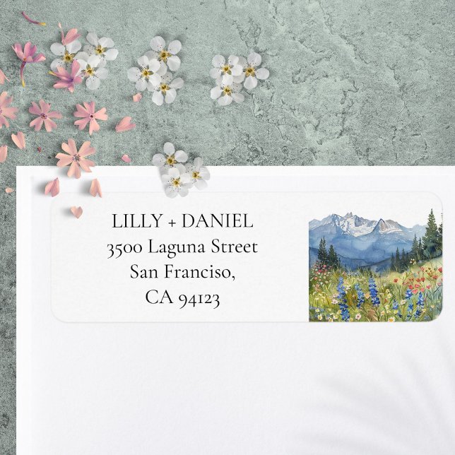 Etiqueta Flores Silvestres de Montanha Endereço de Devoluçã (Mountain Wildflowers Floral Return Address Label)