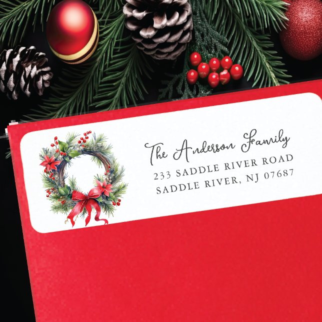 Etiqueta Flower Wreath da Poinsettia Vermelha (Criador carregado)