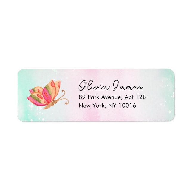 Etiqueta Fluttering Pink Butterfly Girl 1st Birthday  (Frente)