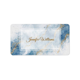 Etiqueta Fluxo Abstrato Brilhante Azul Elegante Dourado