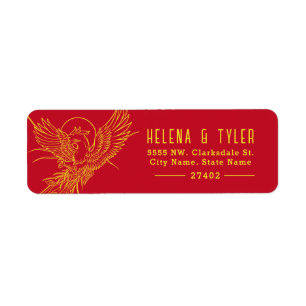 Etiqueta Fogo Phoenix Estilo vermelho e Dourado Pré-ender