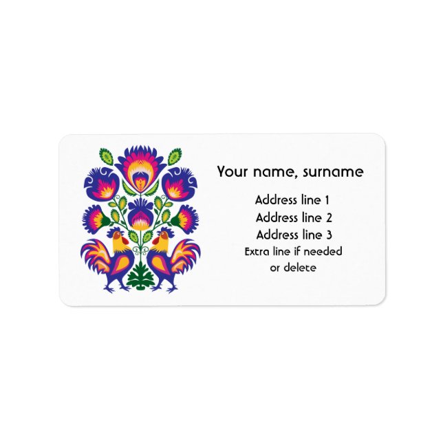 Etiqueta Folclore polonês bonito Wycinanki com galos (Frente)