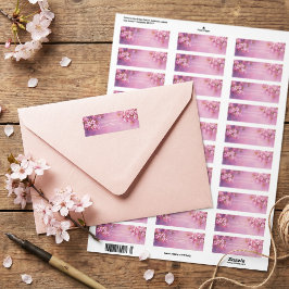 Etiqueta Folha de Bronze Violeta Aguarela Flor de Cerejeira
