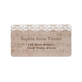 Etiqueta Folha de Música Romântica Vintage e Casamento de L