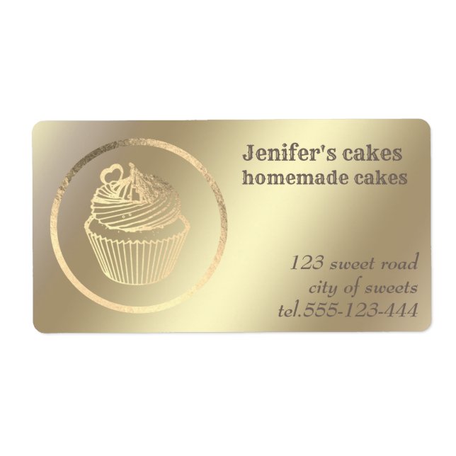 Etiqueta Folha de ouro, cupcakes caseiros e guloseimas (Frente)